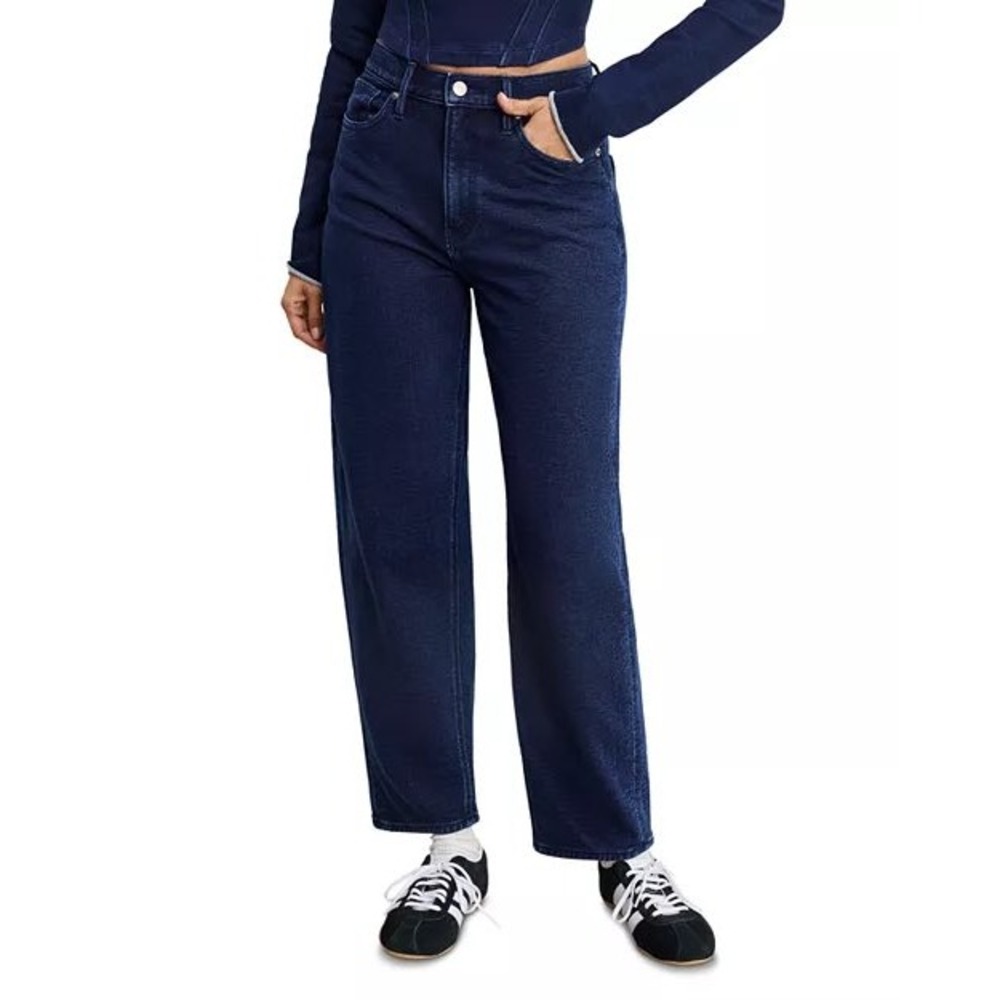 Good American NWT Jeanius Barrel Sweatpants Jeans Dark Wash Size 12/31